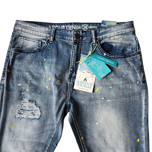 Men’s Paint Splatter Super Stretch Skinny Jeans 34x30 - Picture 4 of 12